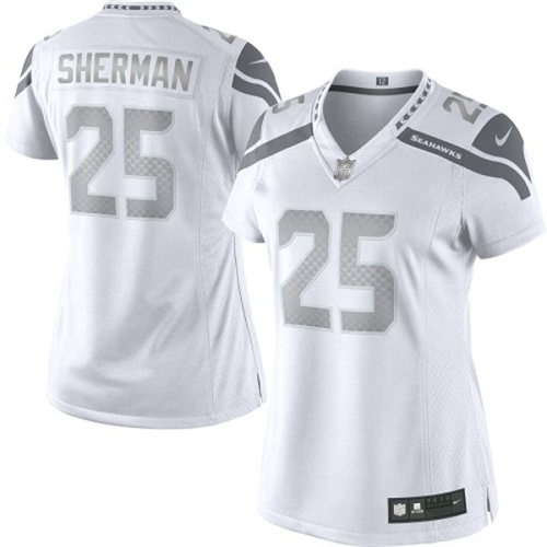 Women's Elite Richard Sherman Nike Jersey White - #25 Platinum NFL Seattle Seahawks